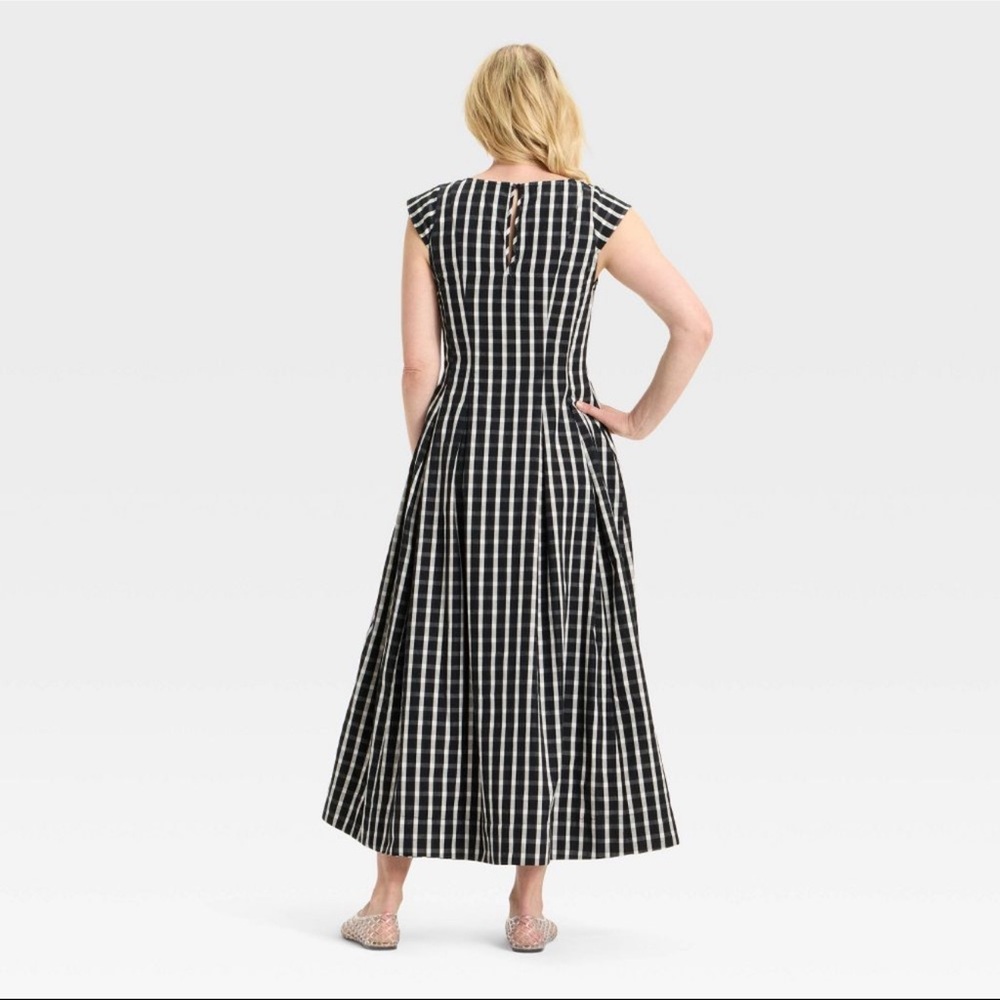 Gingham Black and white Midi Dress A New Day Sleeveless Poplin Dress NEW - Picture 3 of 4